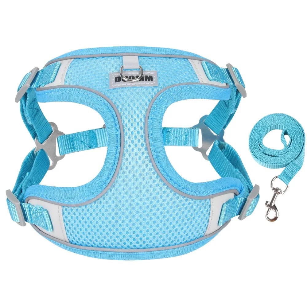 Breathable Mesh Dog Harness and Leash Set Lightweight Quick Dry Breathable Mesh Dog Harness Adjustable Straps Reflective Strips