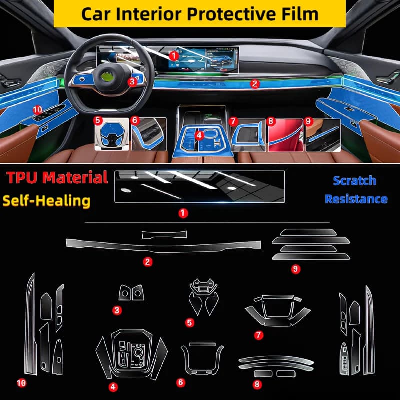 For 23-26 BMW 7 Series 735Li Interior Protection Film Center Console Screen Gear Shift Transparent TPU Anti-Scratch Soft Film