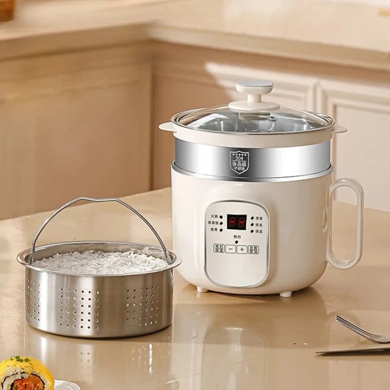 Multifunctional Low Sugar Electric Rice Cooker 2.8L Boiling Skillet Soup Stew Hot Pot Stir Frying Pan Eggs Poacher Food Steamer