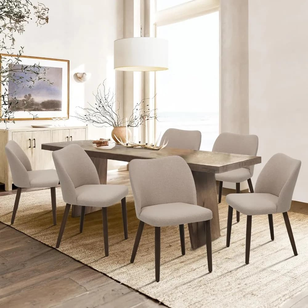 Set di 6 sedie da pranzo imbottite, sedia laterale moderna per sala da pranzo in tessuto con sedile imbottito e gambe in legno per ristorante/