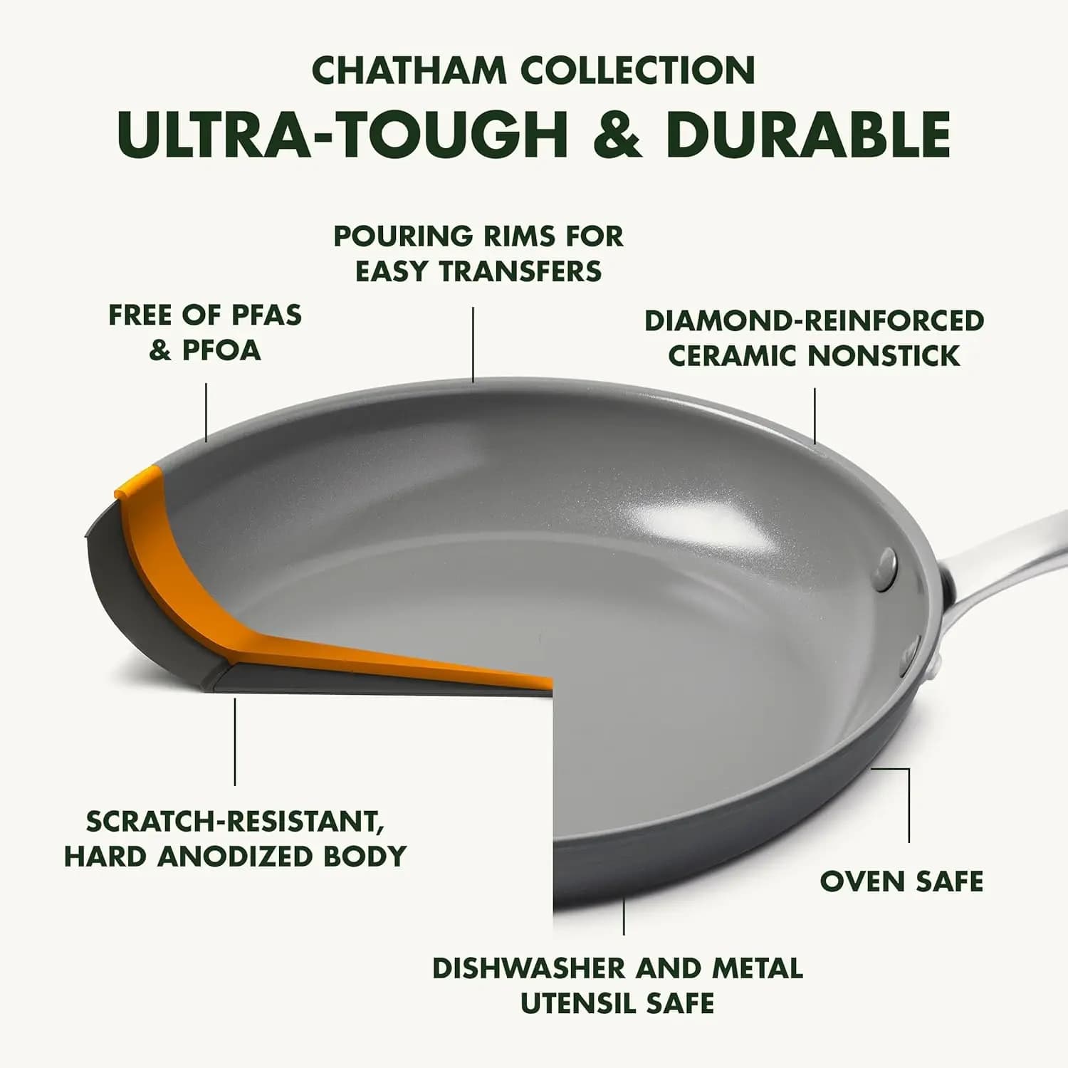 Hard anodized healthy ceramic non-stick pan, 11 inch daily pan with 2 handles and lid, without PFAS, factory direct sale