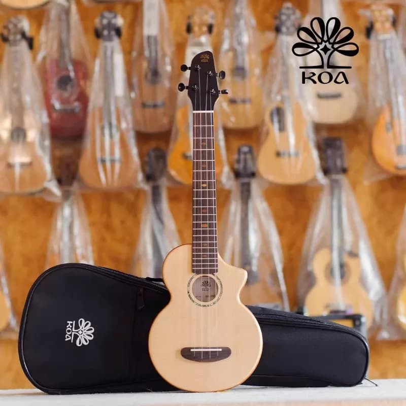 BrightSun KOA Ukulele 23 Pollici in Legno di Abete, Chitarra Hawaiana con Custodia