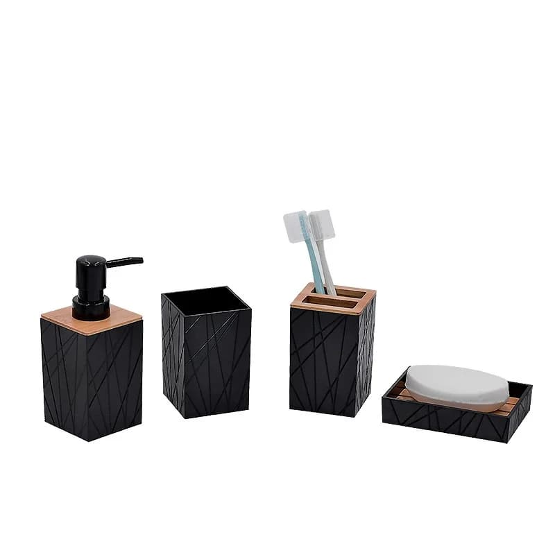 Accessori da bagno da 4 pezzi, portaspazzolino, tazza per spazzolino, dispenser di liquidi, portasapone, forniture per riporre la vasca da bagno e la doccia