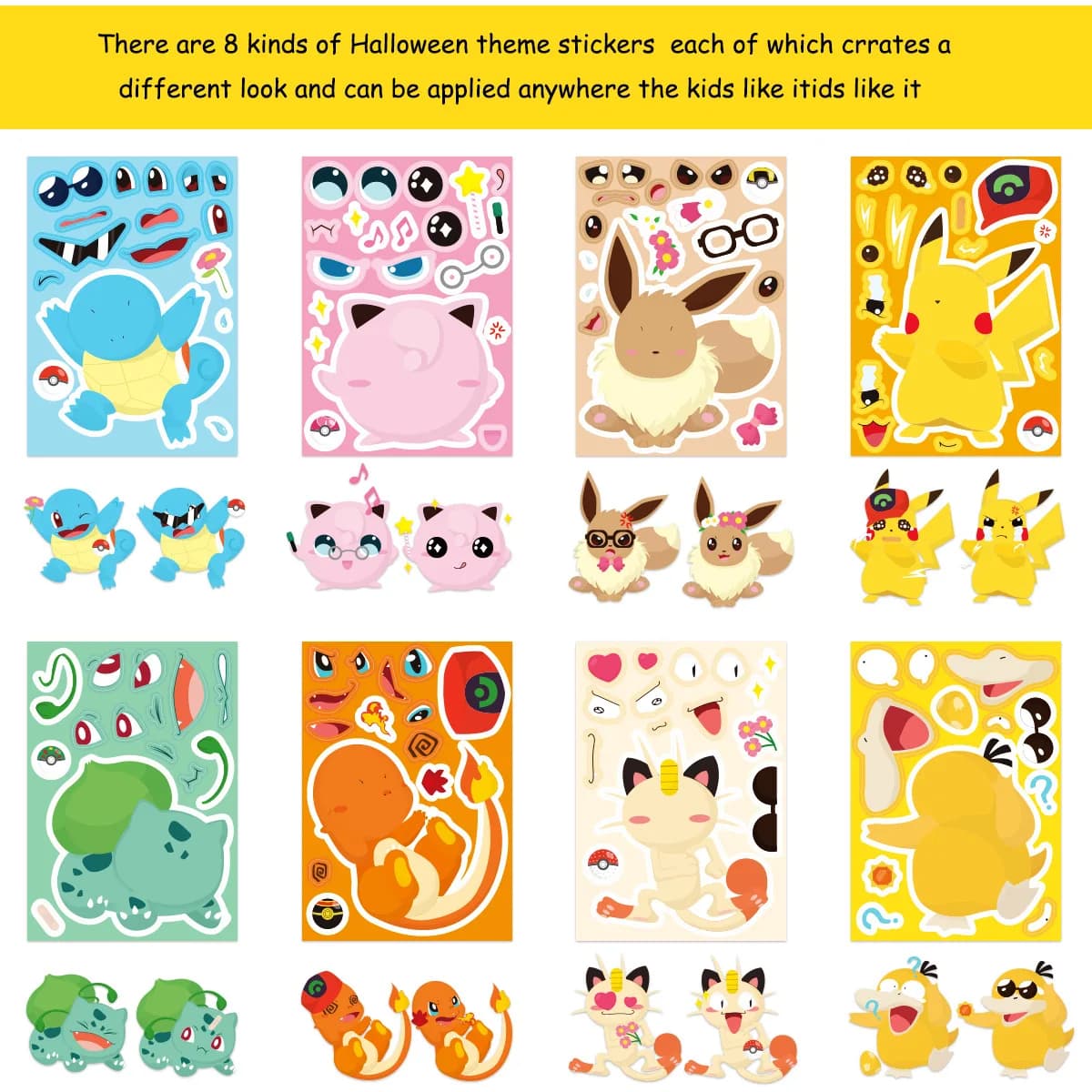 Pokemon fai da te Puzzle Sticker decorazione di compleanno Pikachu crea un adesivi per il viso Pokemon Sticker giocattoli per bambini regali per ragazzi forniture per feste