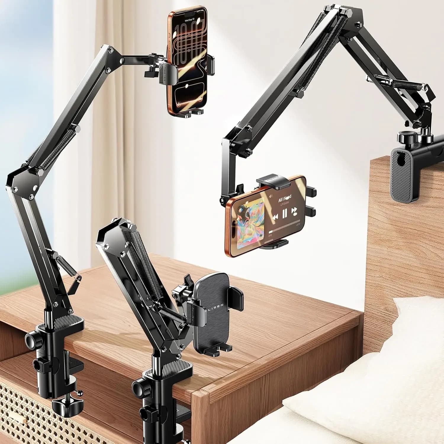 Supporto per Telefono a Collo d'Oca per Letto e Scrivania, [3° Aggiornamento] Supporto per Cellulare da Scrivania e Letto, Accessori per Gaming, Braccio Flessibile con Morsetto Magico