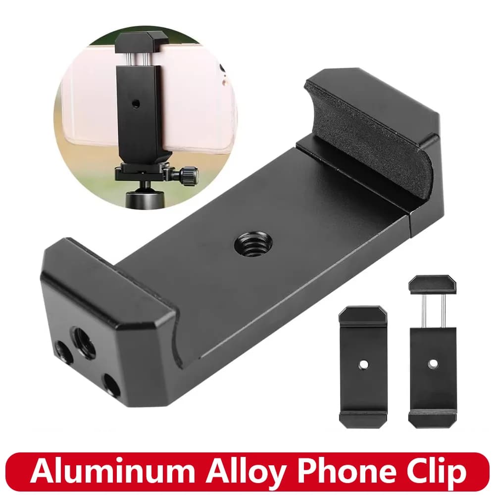 Supporto per clip per telefono cellulare in lega di alluminio Supporto per staffa per morsetto per telefono cellulare estensibile per smartphone con foro per vite da 1/4 di pollice