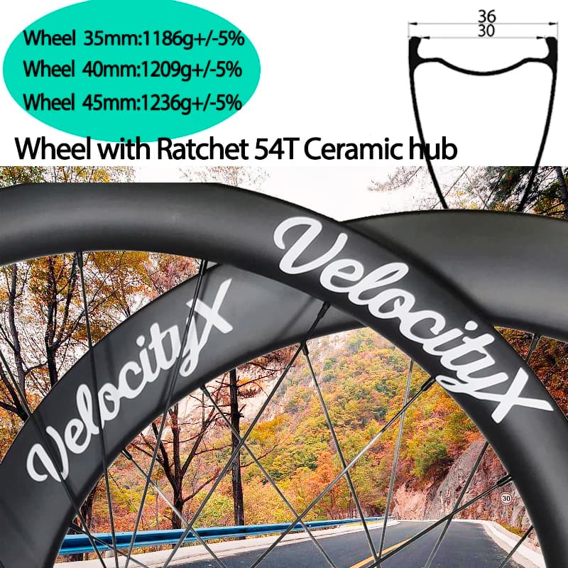 Velocityx Lightweight 1186g External width 36mm Internal width 30mm Disc Road Bike Wheels Carbon Hub Ceramic Wheels set for gravel cycle 700c