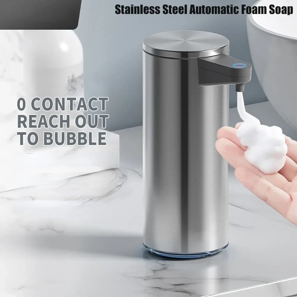 Dispenser di sapone intelligente in acciaio inossidabile con rilevamento automatico per il lavaggio di telefoni cellulari, senza contatto per il montaggio a parete della cucina di casa