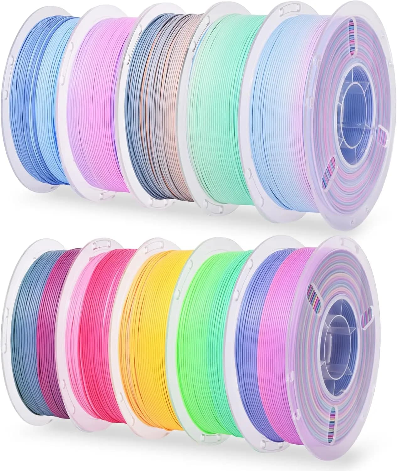 Matte Rainbow PLA 3D Printer Filament Bundle, 10 Colors Total 10kg, 1.75mm Multicolor Gradient 3D Printing Filament for Most FDM