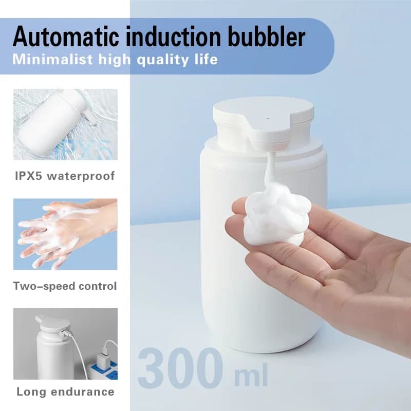 Sapone automatico in schiuma da 300 ml Ipx5 Life Dispenser impermeabile Bagno Induzione del corpo umano Macchina creativa per schiuma per il lavaggio a mano del viso