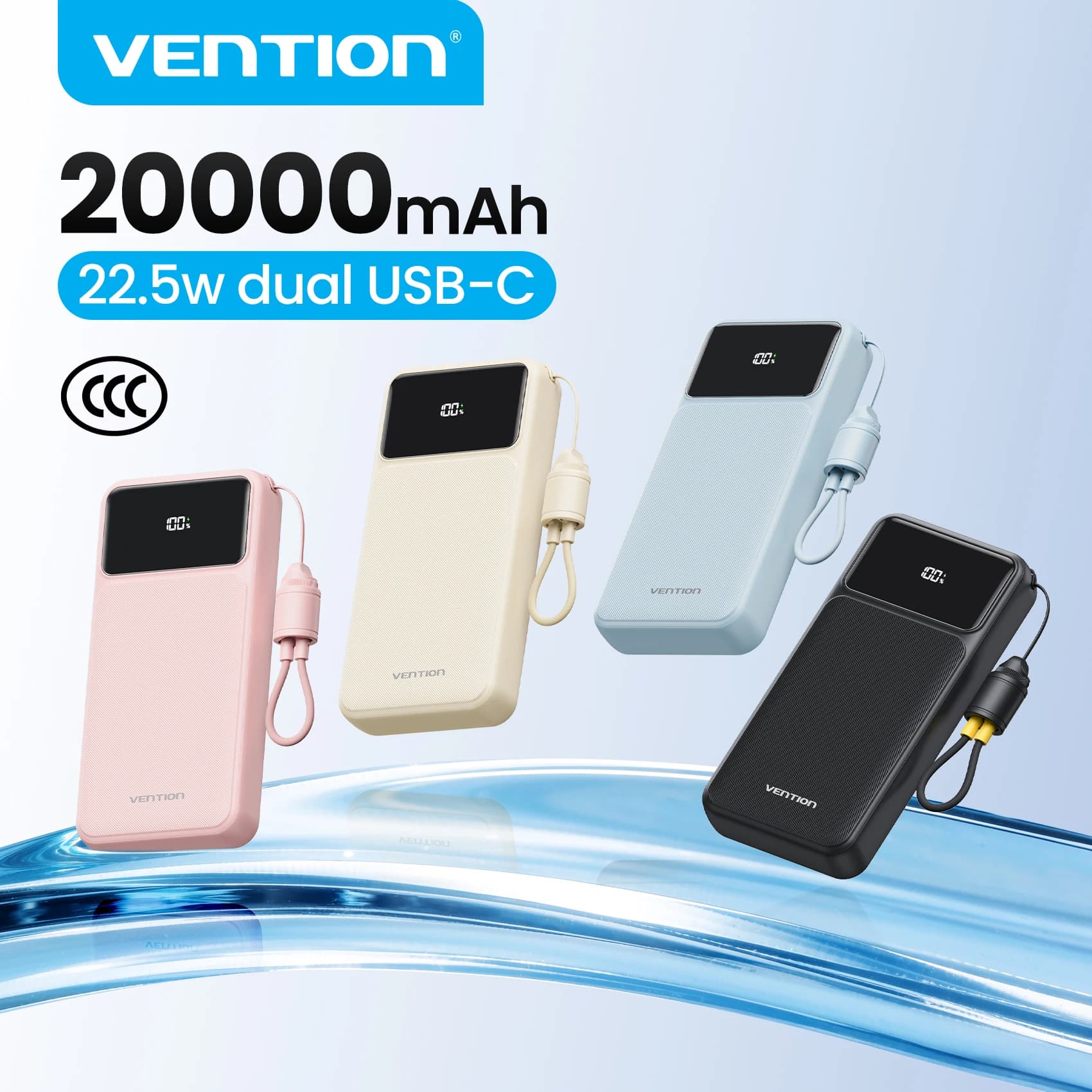 Vention CCC 20000mAh 22.5W Power Bank Caricatore rapido portatile per Xiaomi iPhone Samsung Batteria di ricambio Powerbank certificato 3C