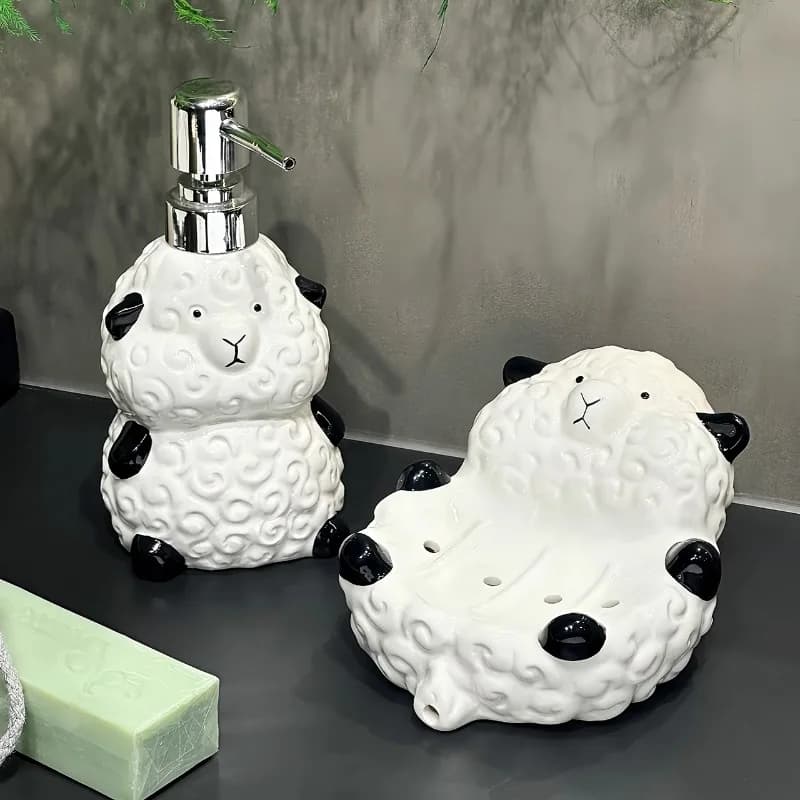 Simpatico pecorella bottiglia di sapone per le mani in ceramica bagno doccia gel lozione bottiglia di erogazione portasapone bianco portaspazzolino regali