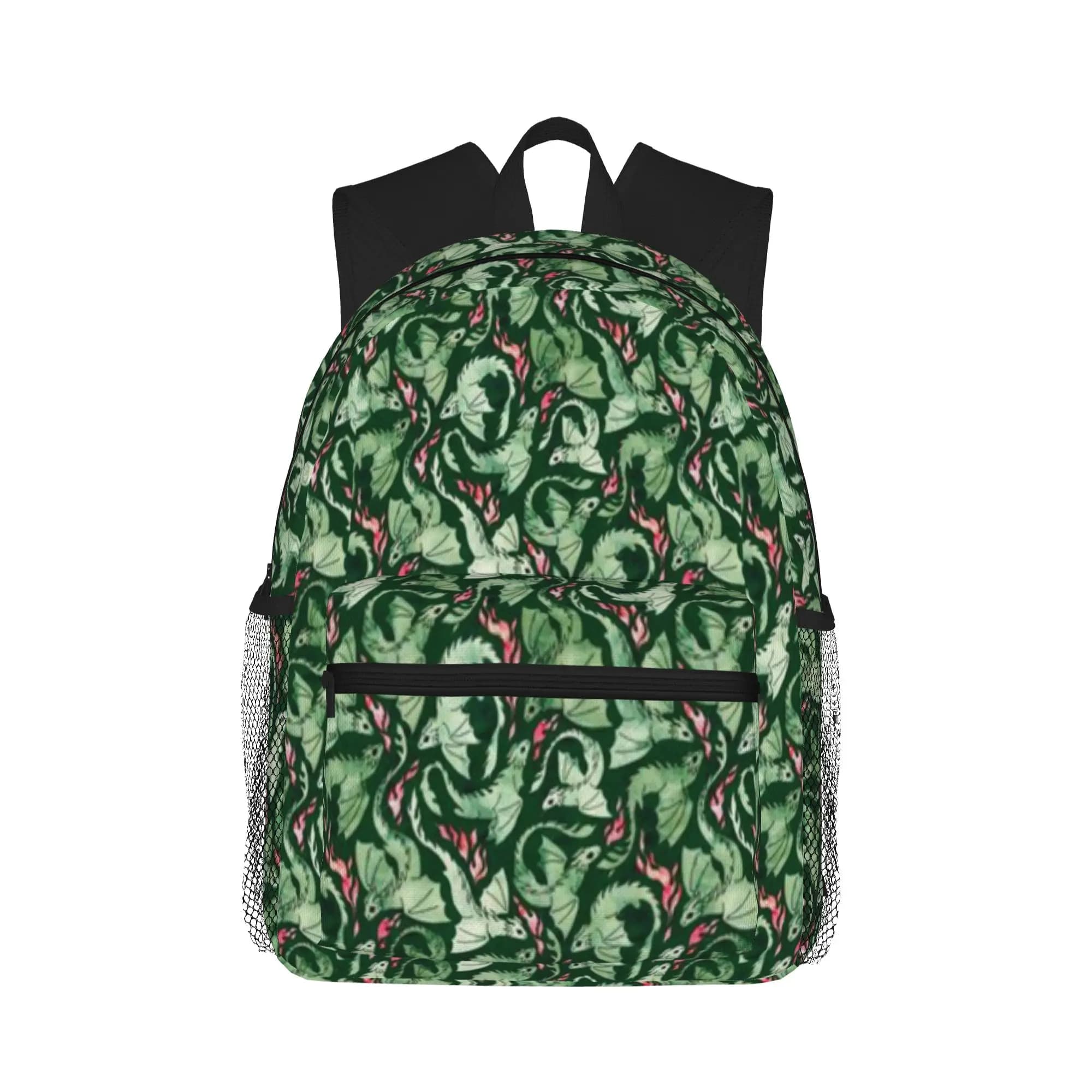 Zaino casual Dragon Fire verde scuro per studenti e adulti, zaino da viaggio