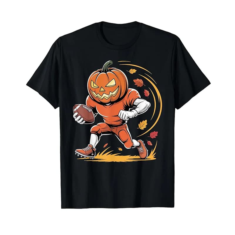 T-shirt girocollo nera da uomo T-shirt zucca calcio Halloween autunno WHX 180g
