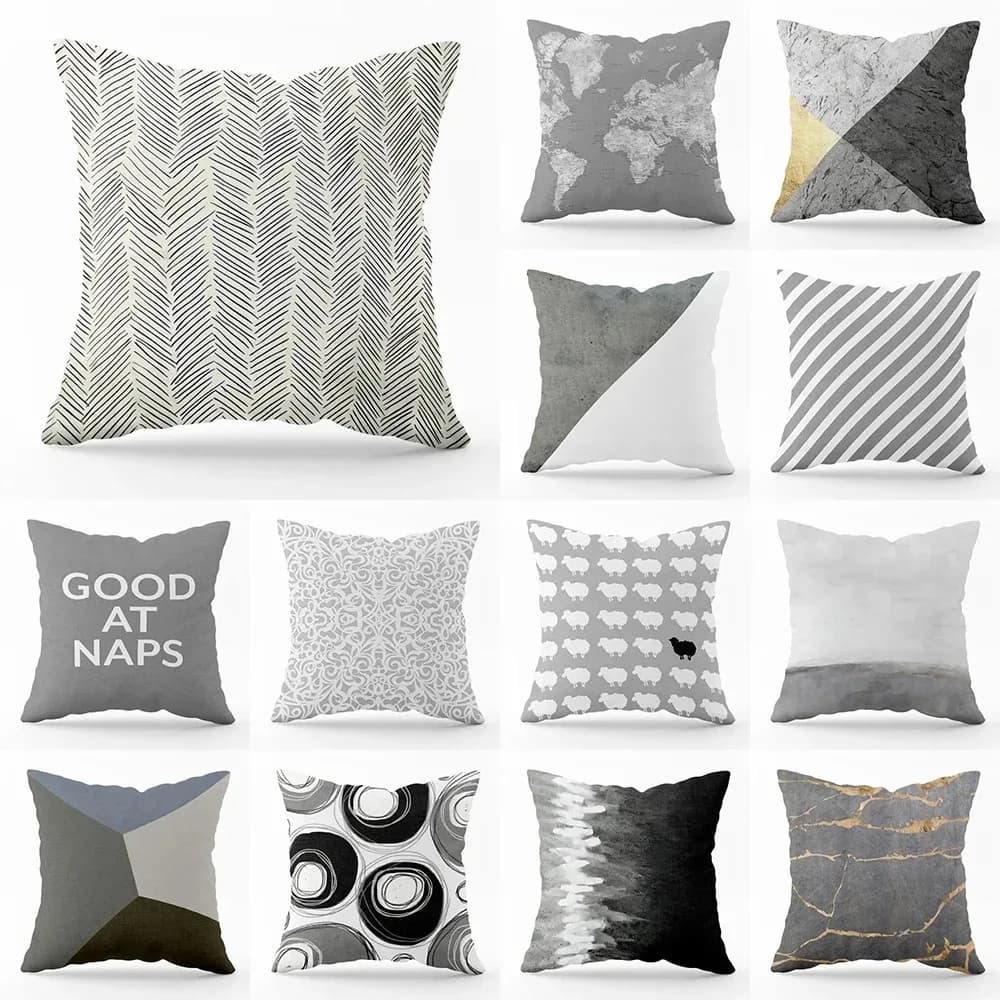 Casa Soggiorno Divano Sedia Federa decorativa Fodera per cuscino quadrata con motivo geometrico grigio semplice nordico