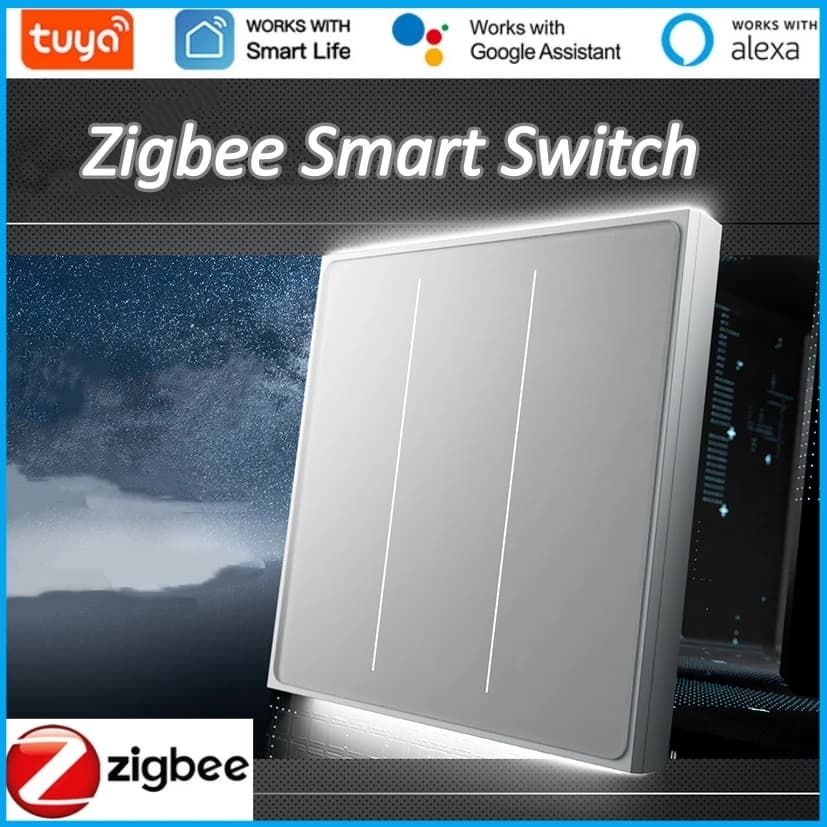 Smart Switch ZigBee MOES 2in1 with Neutral Cable Required, Control via Tuya App, Compatible with Alexa and Google Home, Star Design and Feather