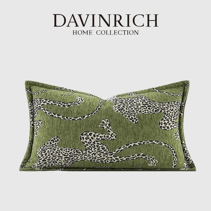 DAVINRICH federa per cuscino lombare leopardata medievale moderna italiana collezione Royal Menagerie fodera per cuscino con accento di lusso Retre Green