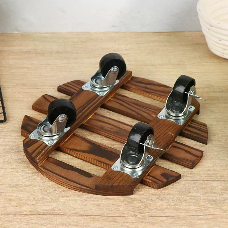 Carrello Portapiante in Legno con 2 Ruote Bloccabili a 360° ° Supporto circolare per piante con ruote per uso interno/esterno, vaso da fiori da patio