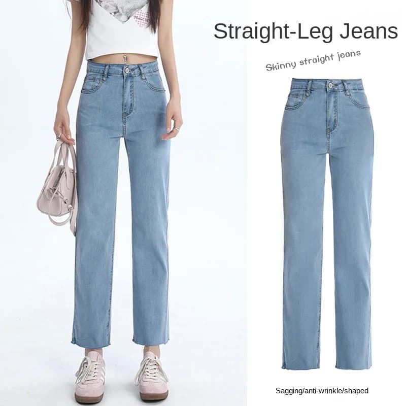 Jeans comodi da donna a vita alta Pantaloni in denim per il tempo libero delicati sulla pelle Gamba dritta Harajuku Boyfriend Long Fall Casual