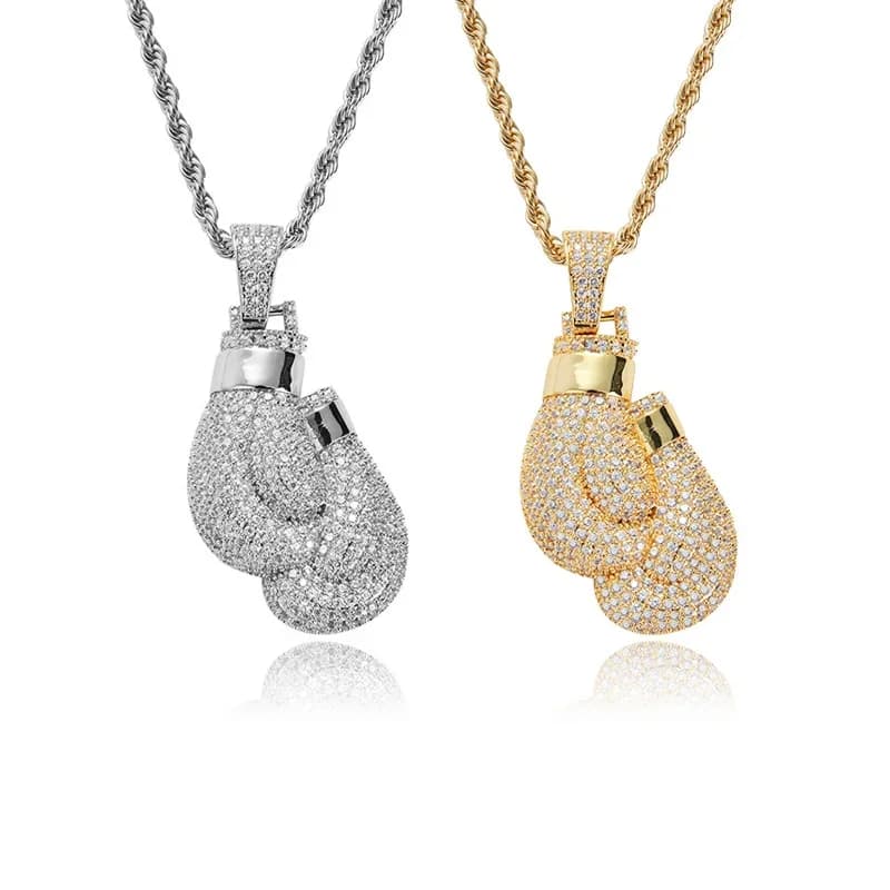 Boxing Gloves Pendant Necklace and Pendant Gold color rhinestones Men's Hip Hop Necklace Pendant Jewelry
