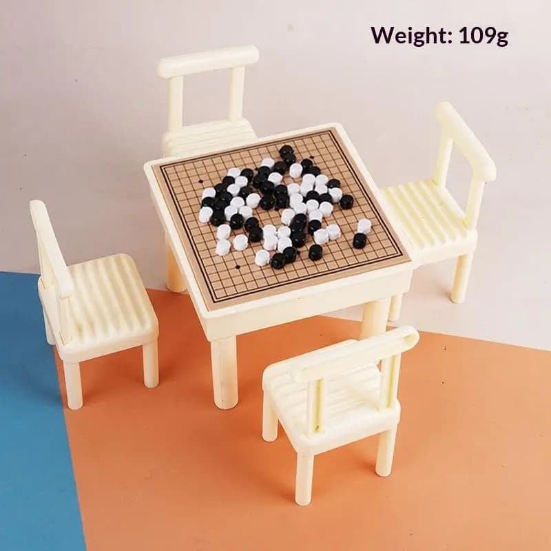 [JN] Set di Accessori per Casa delle Bambole, Decorazione in Miniatura, Set di Scacchi, Mini Tavolo con Sedia, Gioco da Tavolo Ludo, Modello di Gioco Go