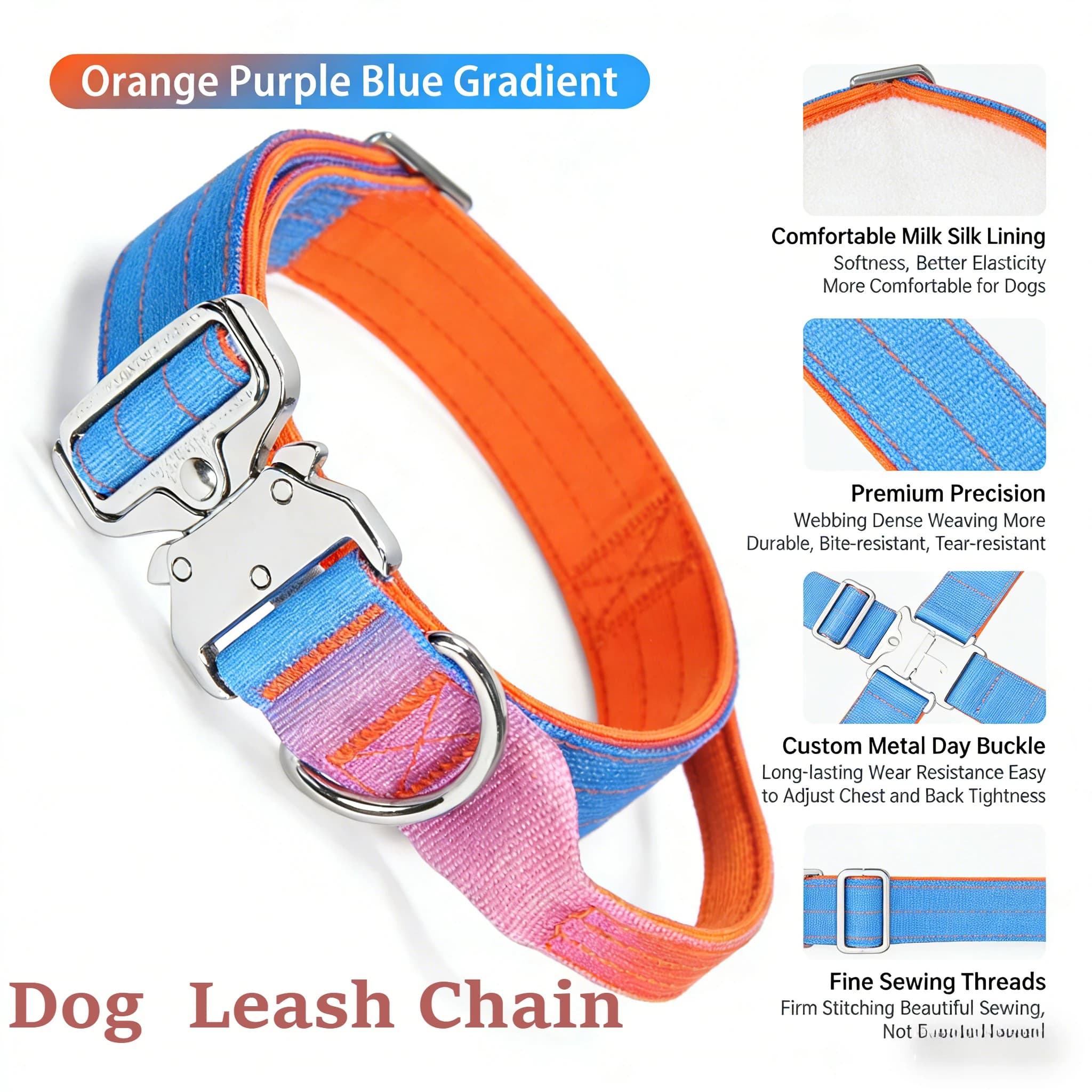 Collare Tattico per Cani con Colore Sfumato, Morbido e Regolabile, Anti-Esplosione, Collare Resistente per Addestramento, Cinturino per il Collo del Cane, Guinzaglio a Catena