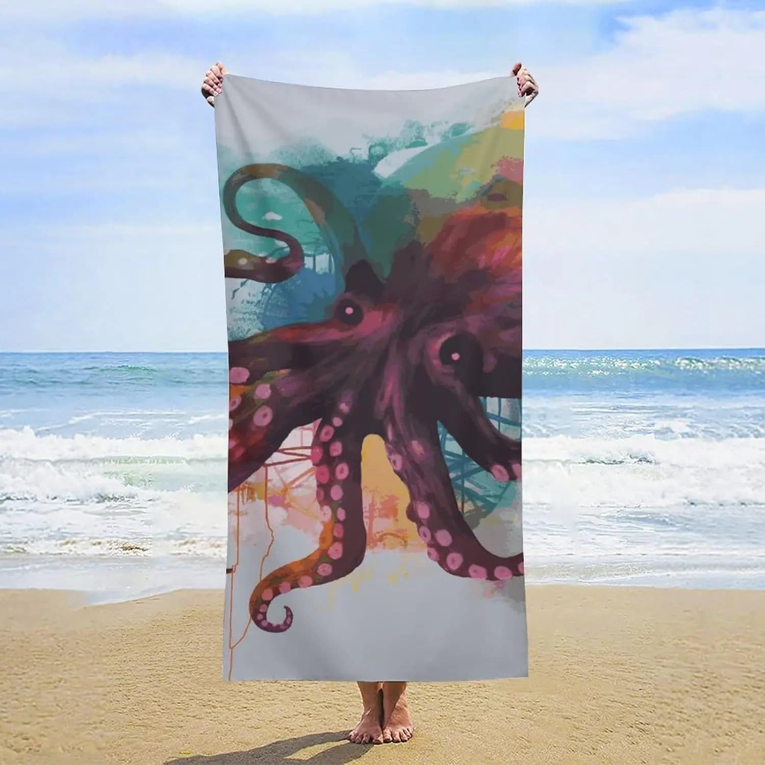 Asciugamani da bagno a rapida asciugatura con polpo colorato, senza sabbia, super assorbenti, da viaggio, in stile turco, per adulti, personalizzabili
