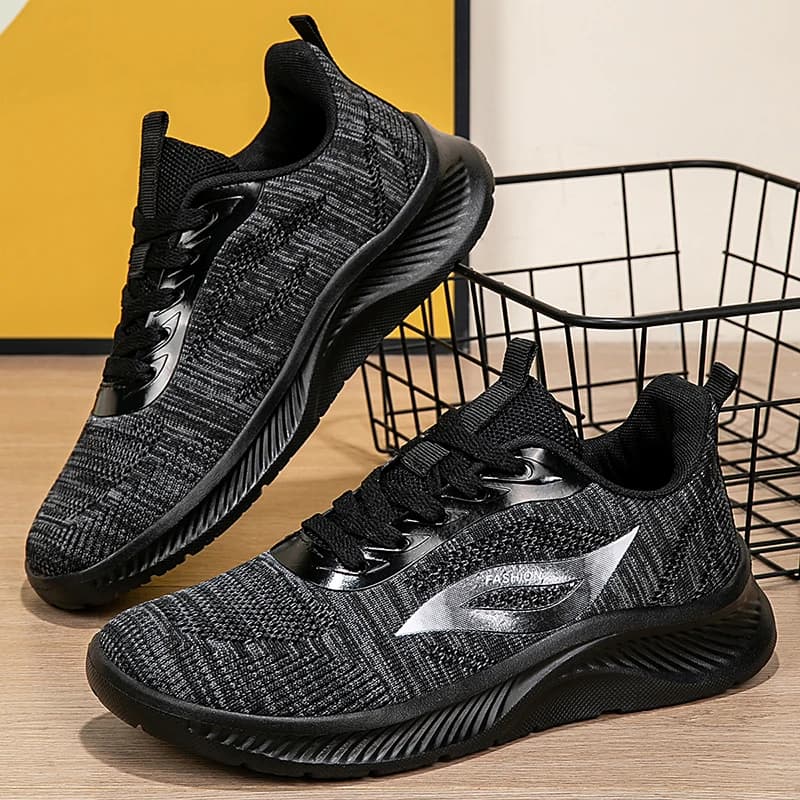 2025 Autumn Women's Black Knit Shoes Sport Running Shoes Lightweight And Breathable Walking Shoes For Old Lady Anti-slip Gymnastics Shoes