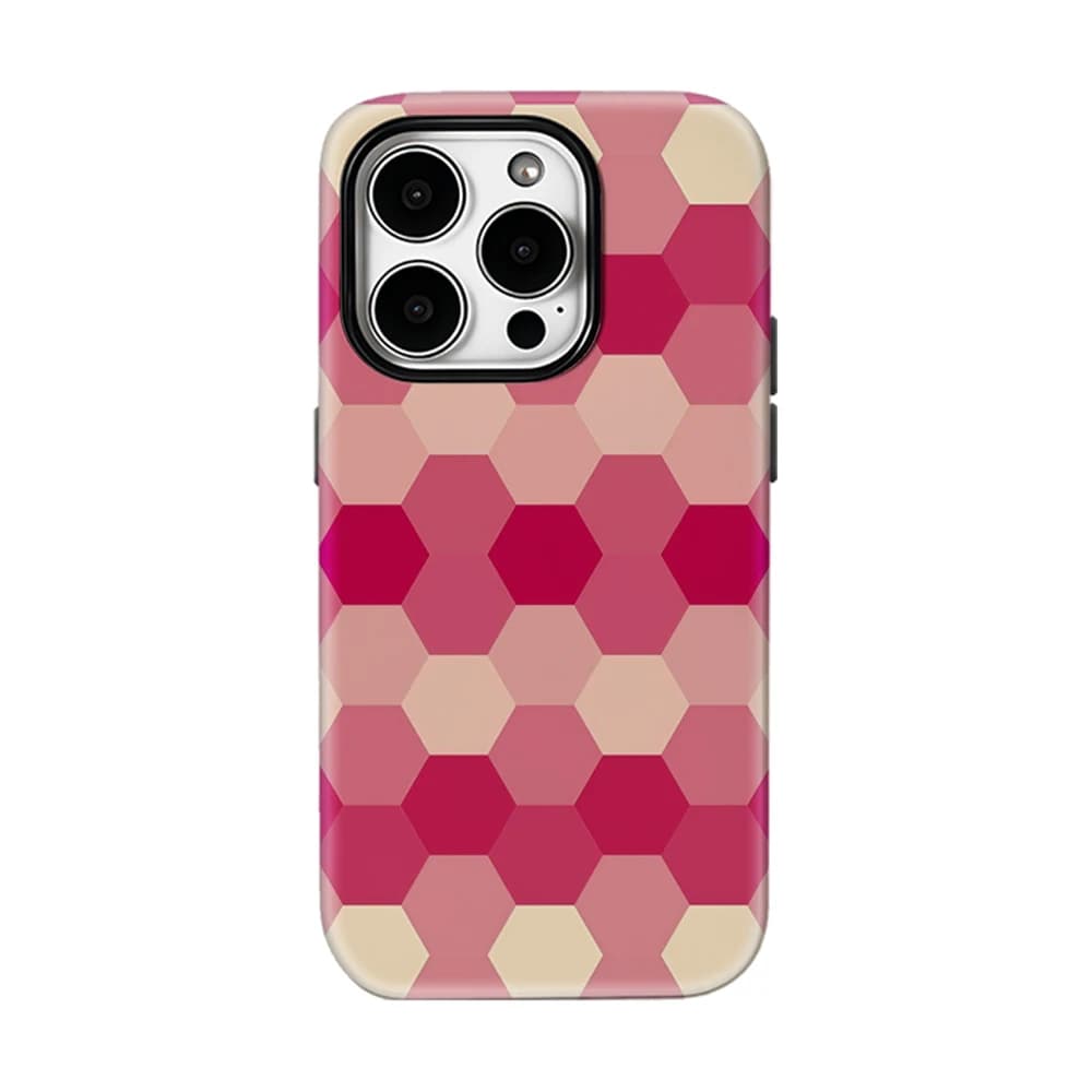 Custodia per telefono Blush Hexagon Grid per iPhone 17 16 15 14 13 Pro Max Plus, custodia magnetica robusta a strato singolo/doppio