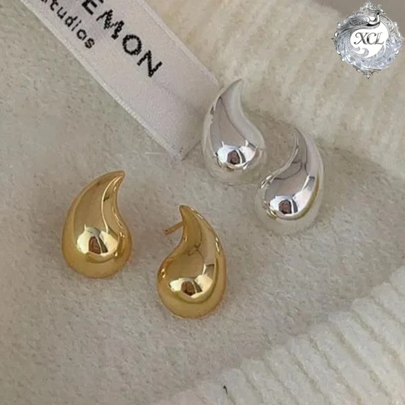 XCL Orecchini a Cerchio Vintage in Argento Sterling 925, Design a Goccia Lucida e Voluminosa, Gioielli Versatili alla Moda per Donne