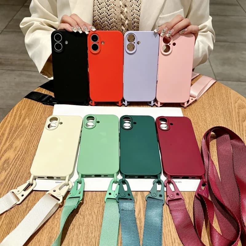 Custodia in silicone per iPhone 15 11 14 12 13 16 Pro Max Plus 15Pro 14Pro TPU antiurto tracolla cordino cavo Candy copertura morbida