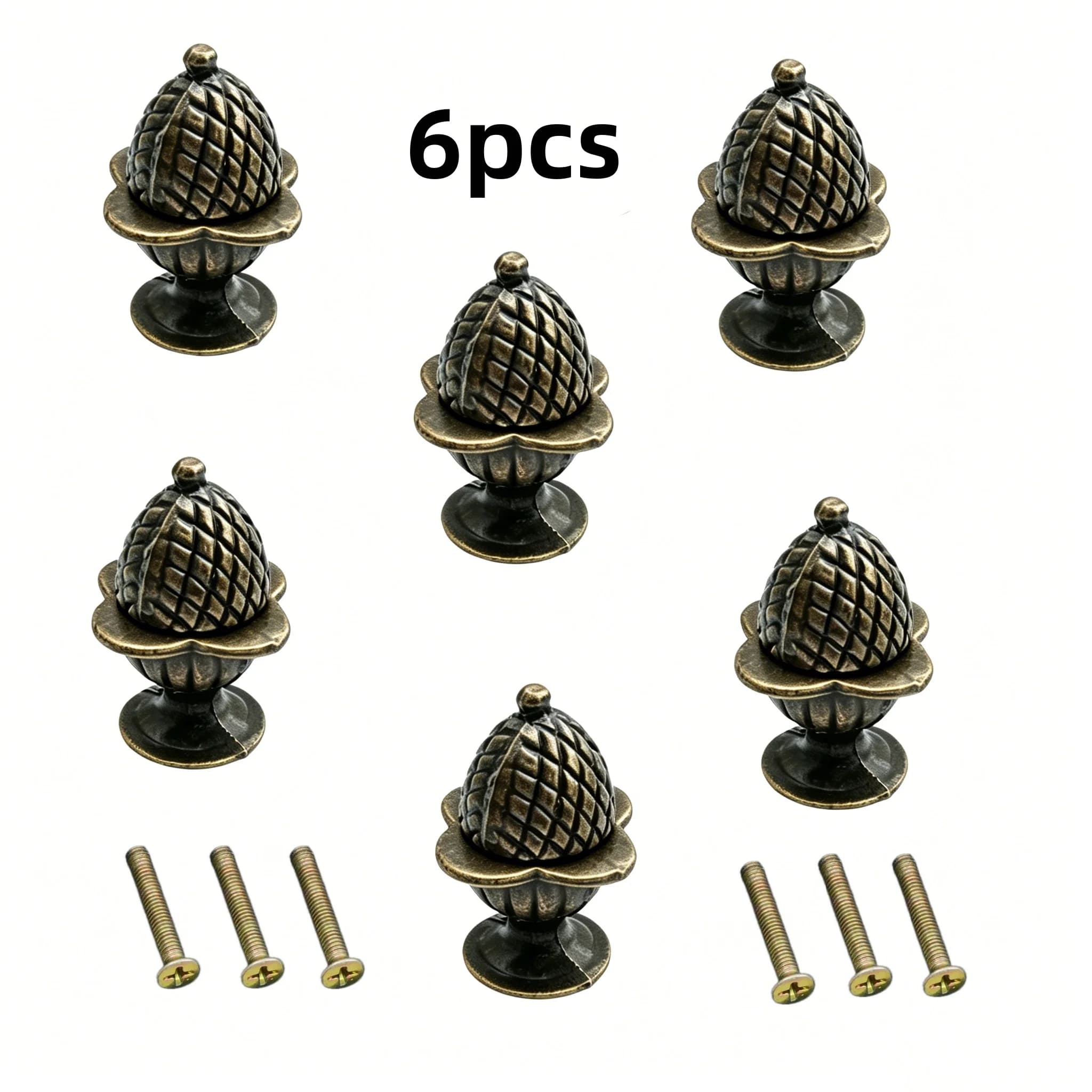 6 maniglie per cassetti a forma di pigna color bronzo, maniglie piccole per armadietti, inclusi viti di fissaggio