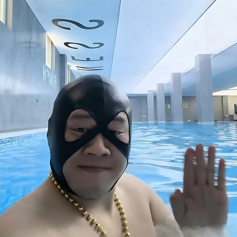 【Thug-Style Quirky Abstract Swimming Cap】Swimming Pool Headgear, Swimming Fitness Funny Hat, Bandit Mask, Waterproof