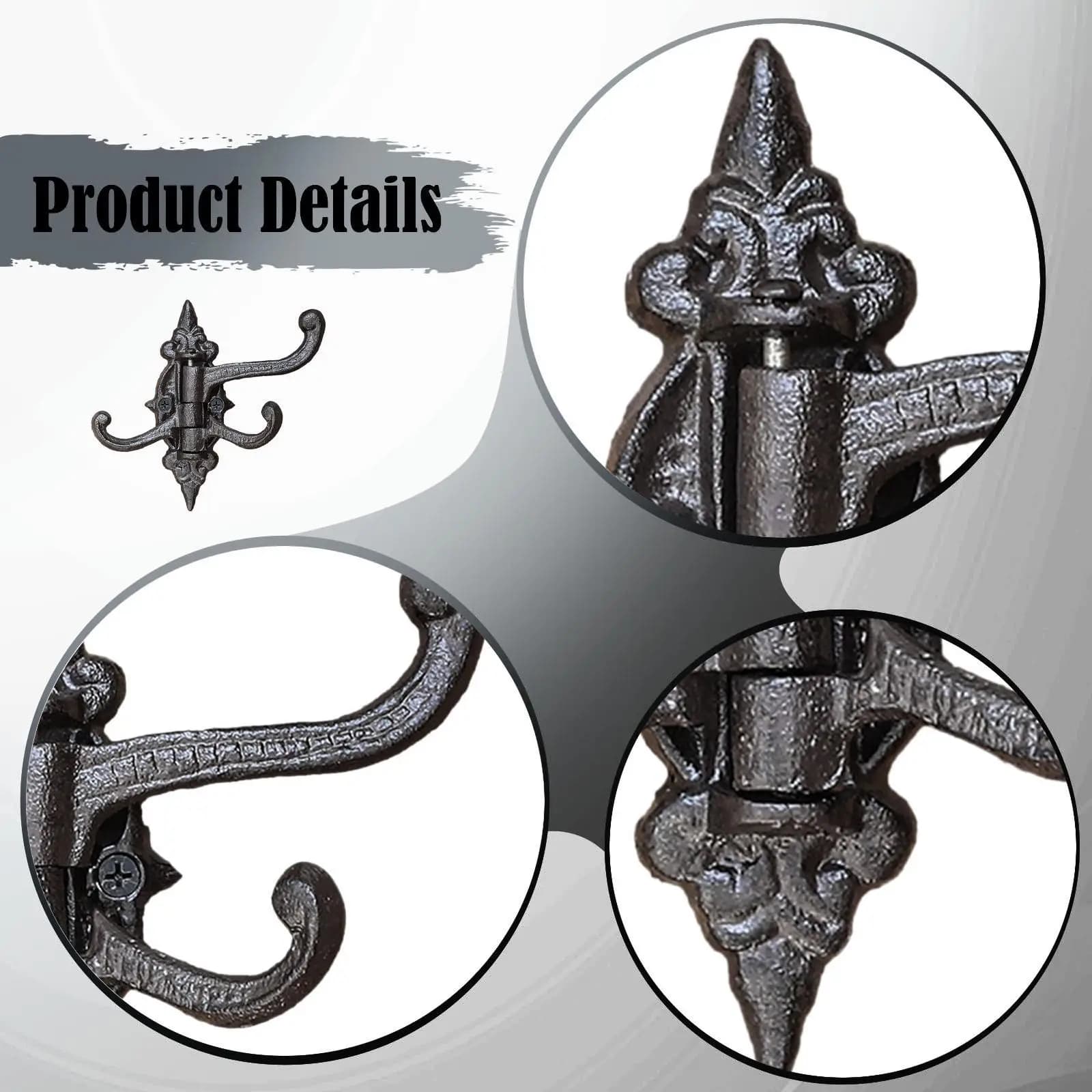 Cast Iron Wall Hook, Coat Rack, Decorative Outdoor Hook for Garage, Key Holder, Wall Hanger for Closets, Handbags And Hats
