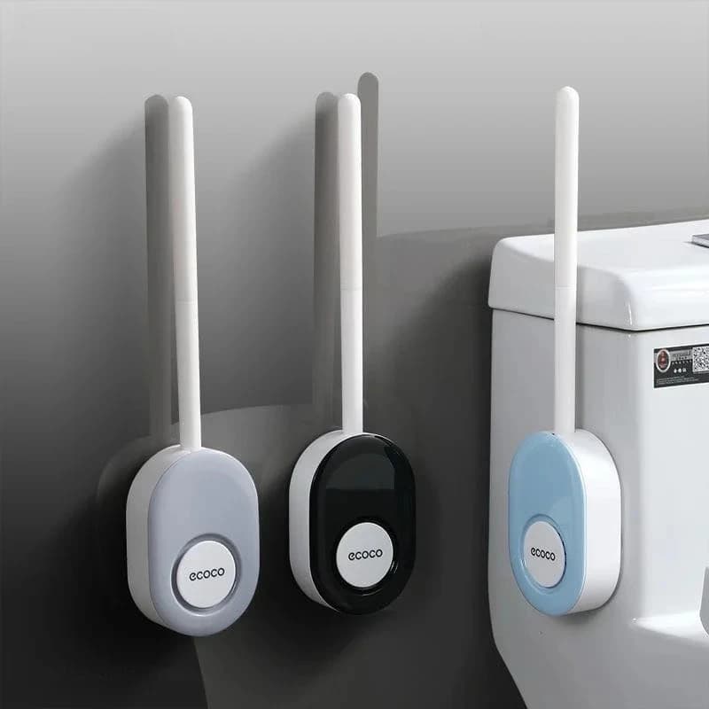 Ecoco Spazzola per WC montata a parete, senza perforazione, drenaggio rapido, setole morbide in silicone, accessorio per la pulizia della casa, accessori per il bagno, facile da pulire