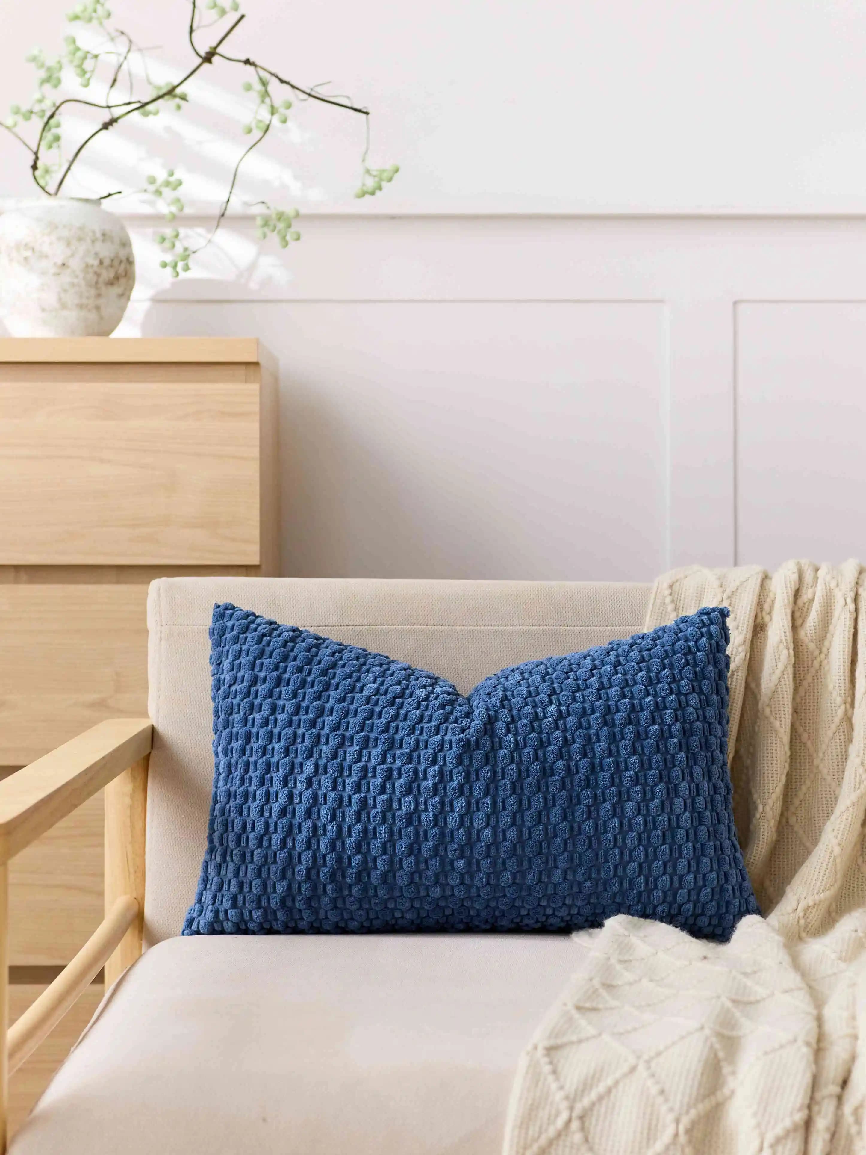 2025 Nuova fodera per cuscino decorativa blu a righe 30x50CM Fodera per cuscino in velluto a coste Boho Fodera per cuscino lombare per divano Room Home Decor