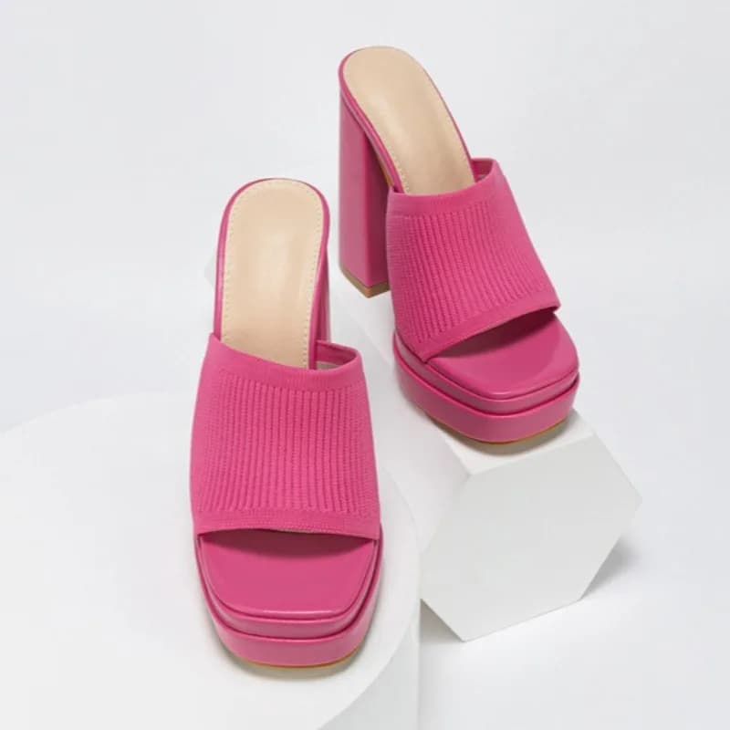 Ciabatte alla Moda da Donna con Tacco Super Alto 12CM, Sandali con Tacco Grosso in Tessuto Elasticizzato, Scarpe Estive con Tacco Alto per Donna