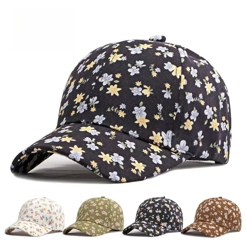 Women's fashionable and versatile floral-patterned floral baseball cap, summer and spring outdoor sun protection beanie hat