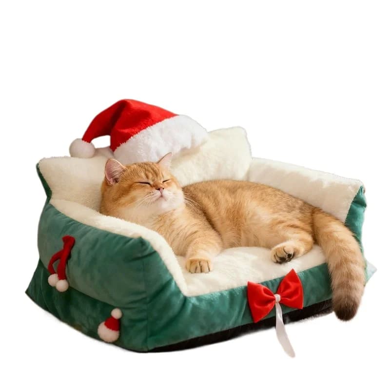 Christmas Cat Dog Bed Warm Plush Wool Mat Washable Anti Slip Pet Sofa Sleeping Cushion