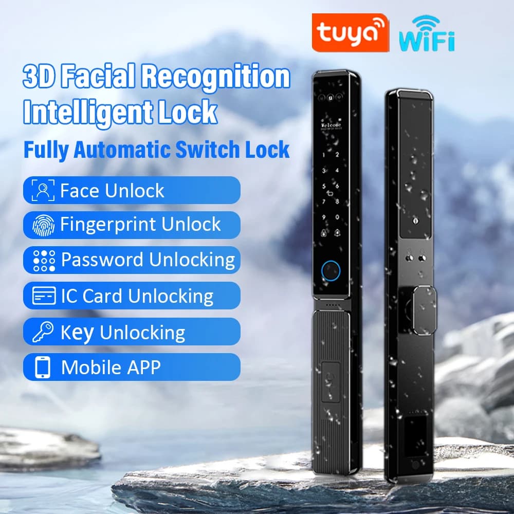 Telecamera impermeabile con riconoscimento facciale Blocco impronte digitali TUYA WIFI APP Codice scheda RFID Videochiamata senza chiave Serratura elettronica Campanello per porta