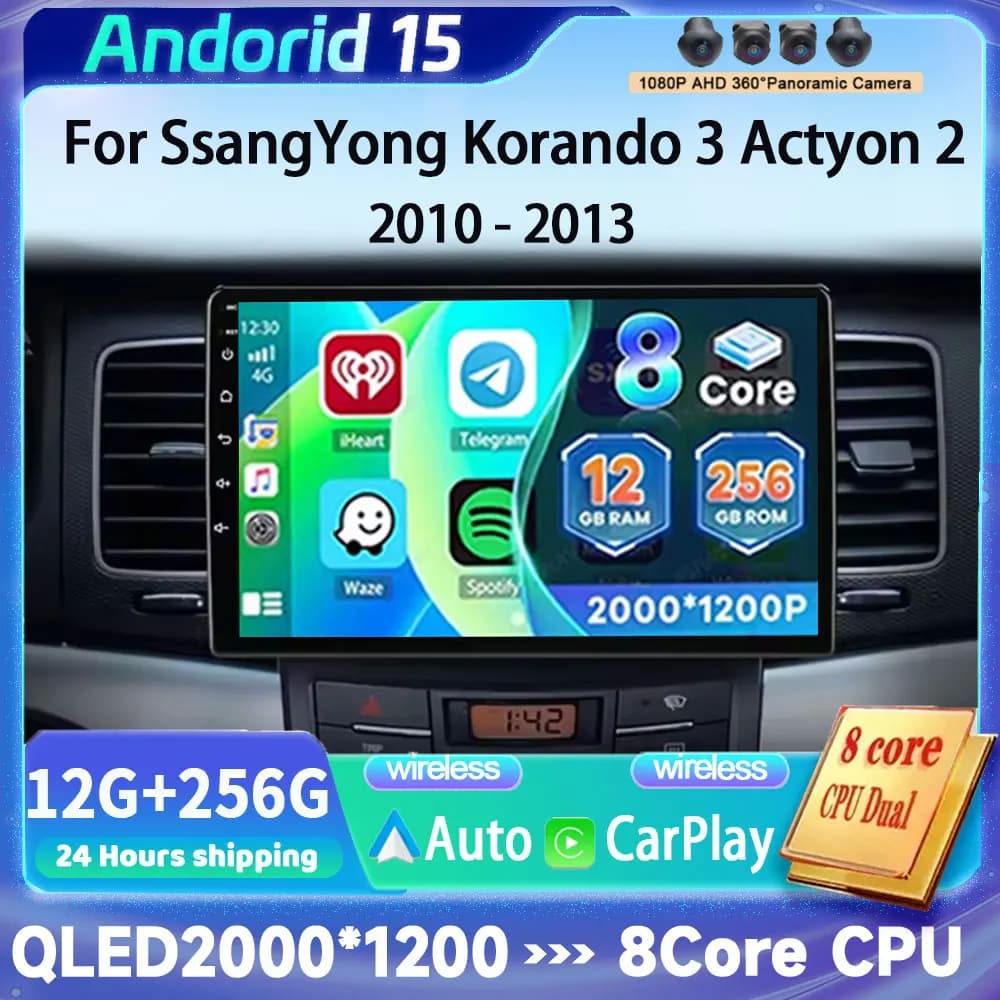 2 Din Autoradio Stereo Per SsangYong Korando 3 Actyon 2 2010 - 2013 Android 15 Lettore Video Multimediale Carplay Auto 4G DVD RDS