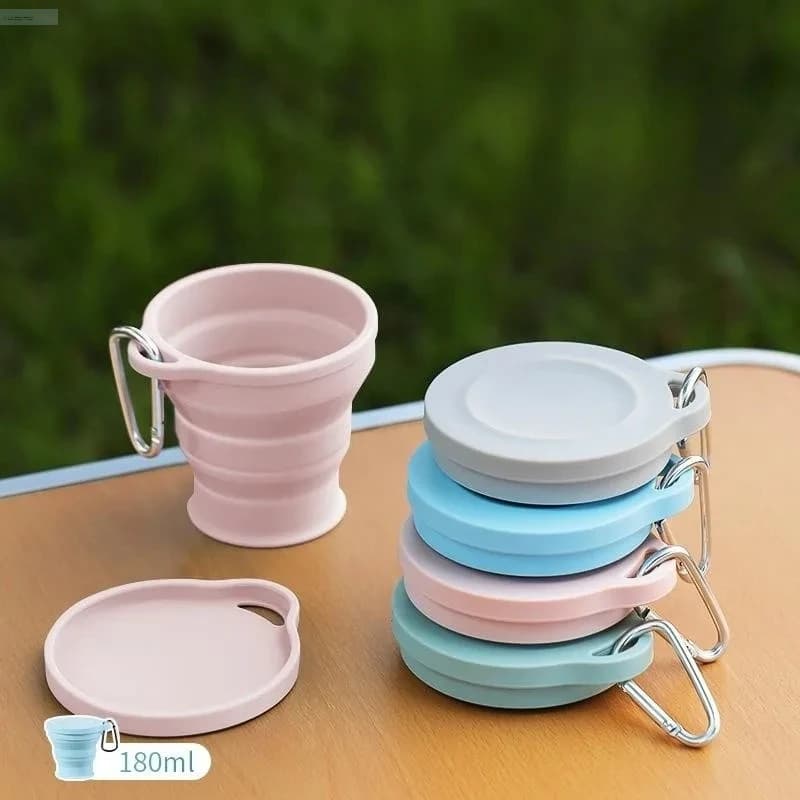 Tazza pieghevole da 180 ml Mini tazza retrattile Tazza da tè portatile in silicone Tazza da caffè telescopica da viaggio all'aperto con coperchio