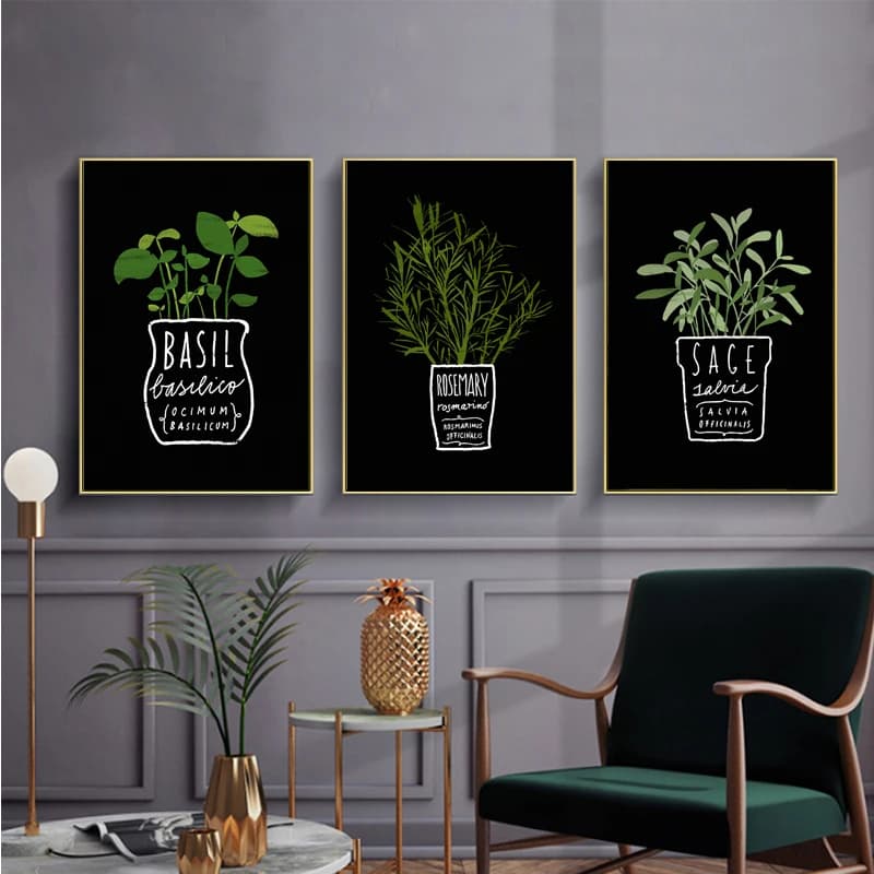 1pc frameless Canvas painting Canvas Painting Potted Green Plants Posters and Prints Kitchen Office Nordic Minimalist Wall Ar
