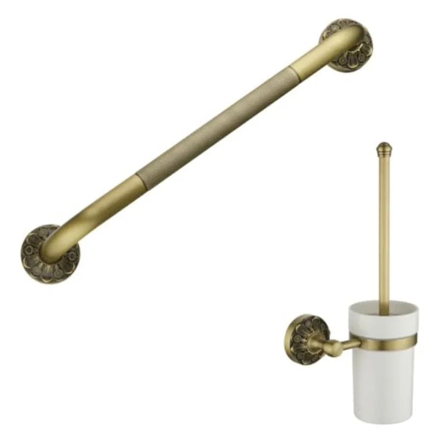 Set di Accessori per Bagno in Ottone: Maniglione di Sicurezza e Portascopino WC