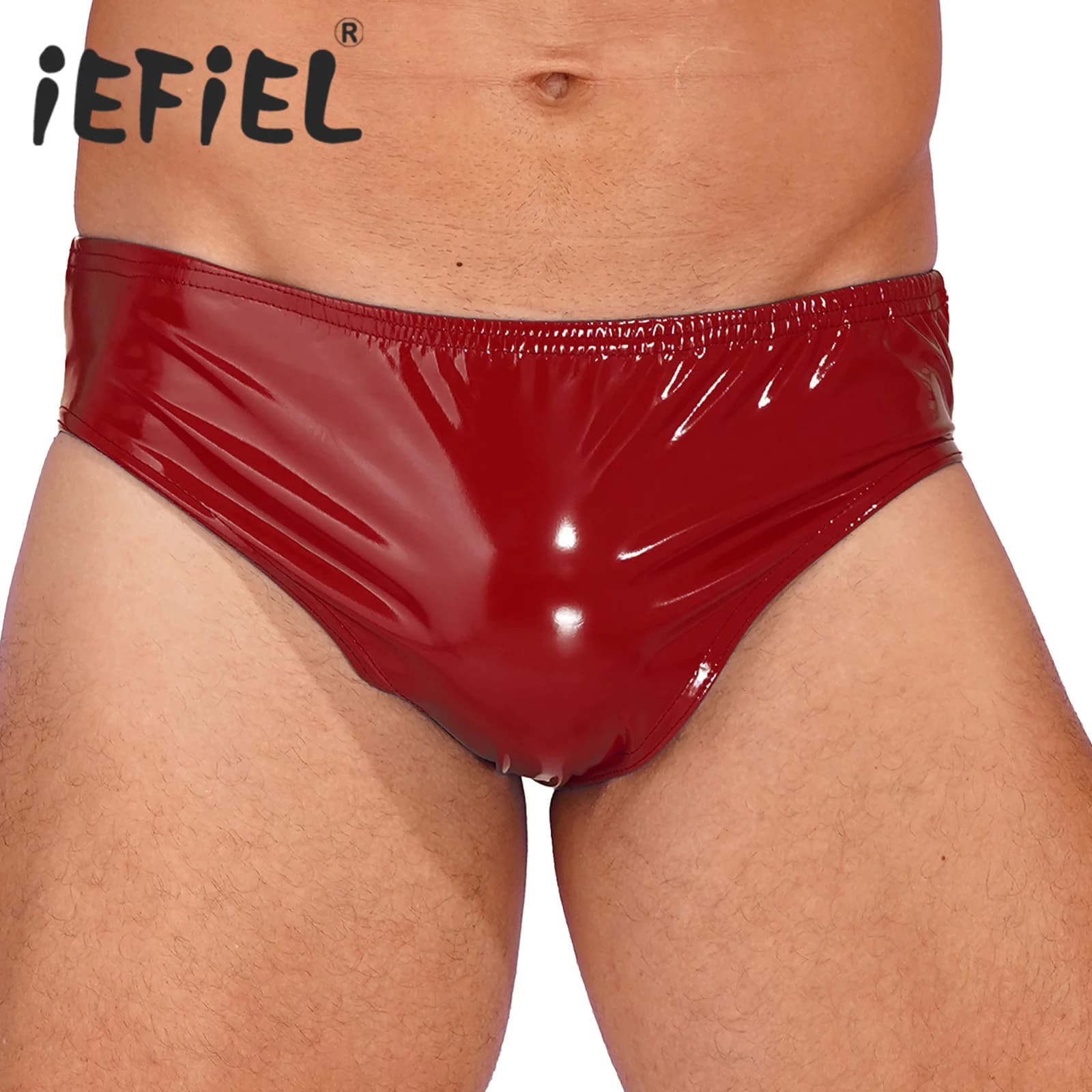 Slip da uomo effetto bagnato in pelle verniciata biancheria intima Sexy Bikini costume da bagno Club Party Dancing Performance mutande elastiche in vita