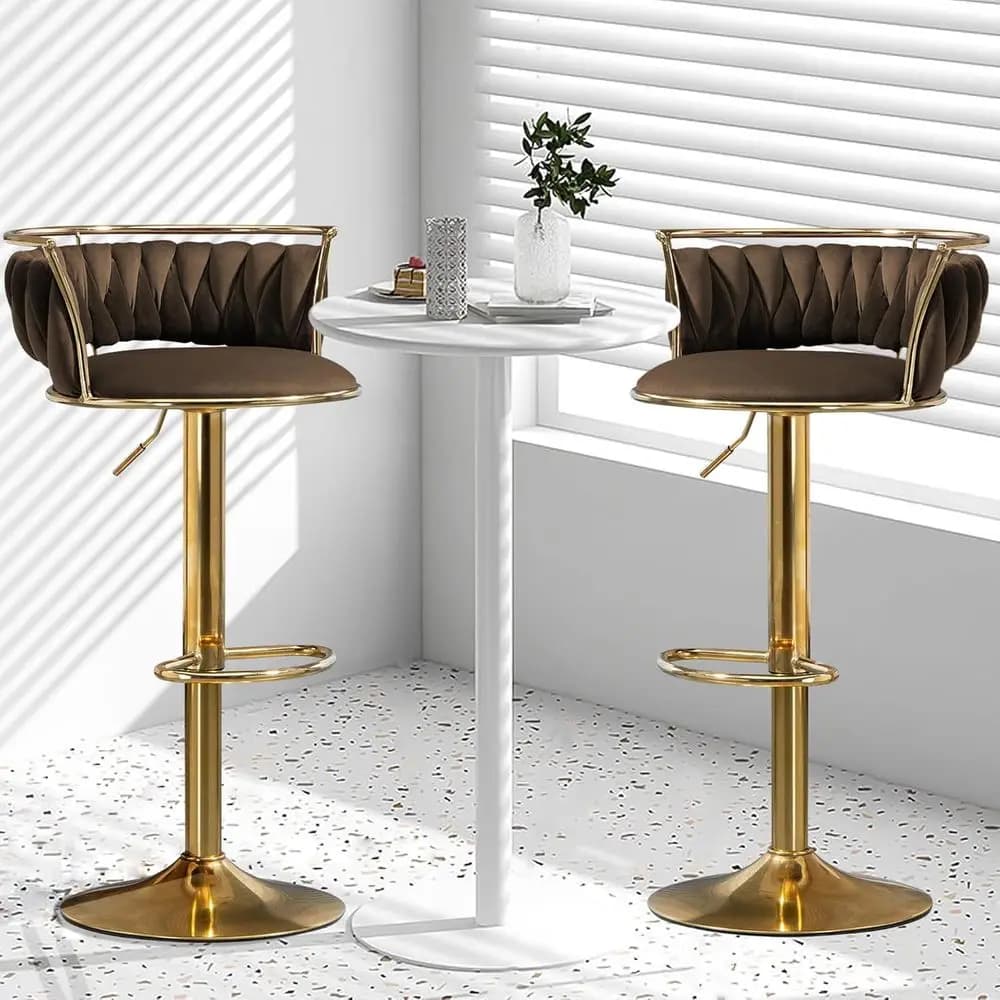 Set of 2 Velvet Swivel Bar Stools, Adjustable Counter Height Chairs with Low Back and Footrest for Kitchen Island or Pub