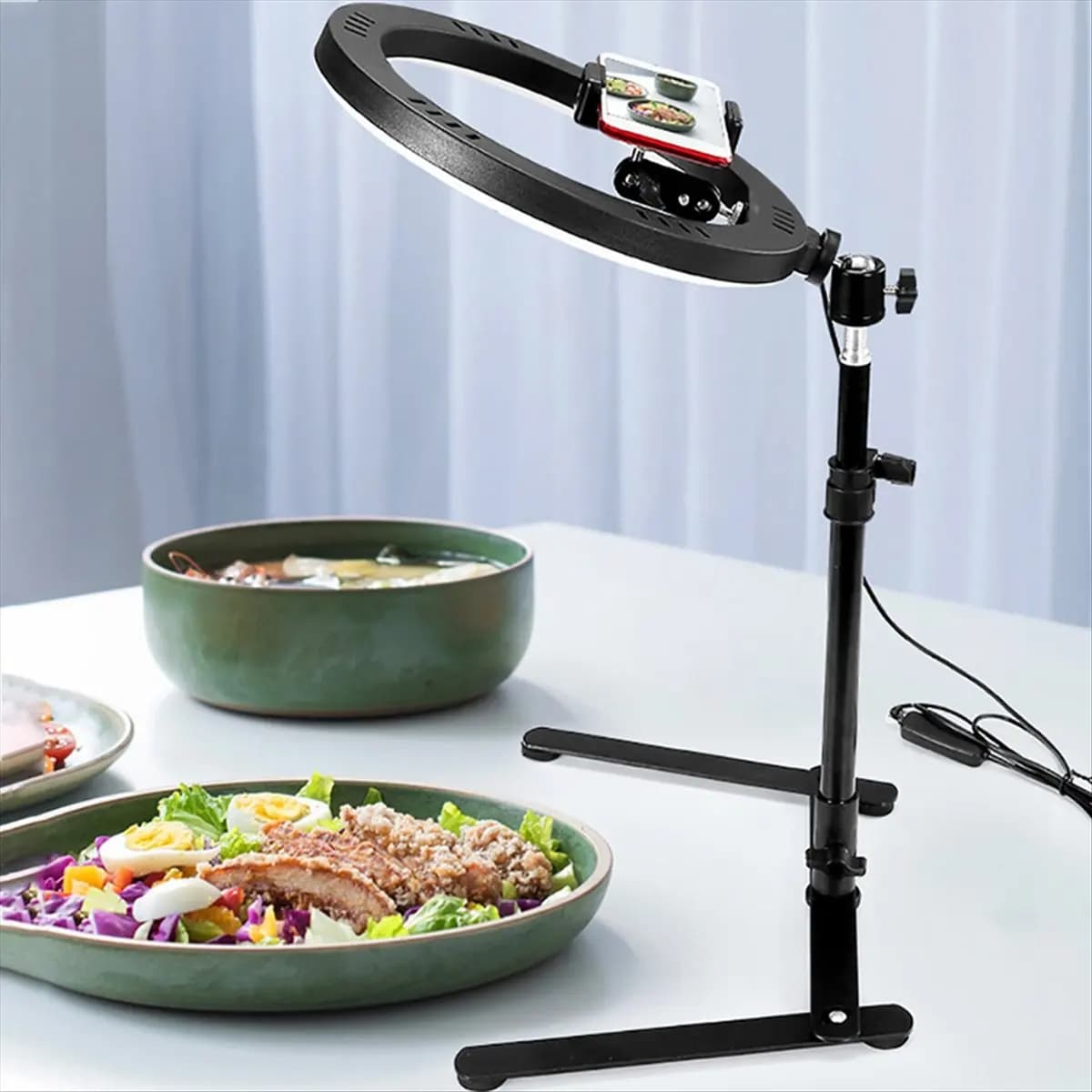 AABFK Remote ring lamp for table LED selfie, phone stand Video lamp with circular filling, dimmable USB ring light with tripod support