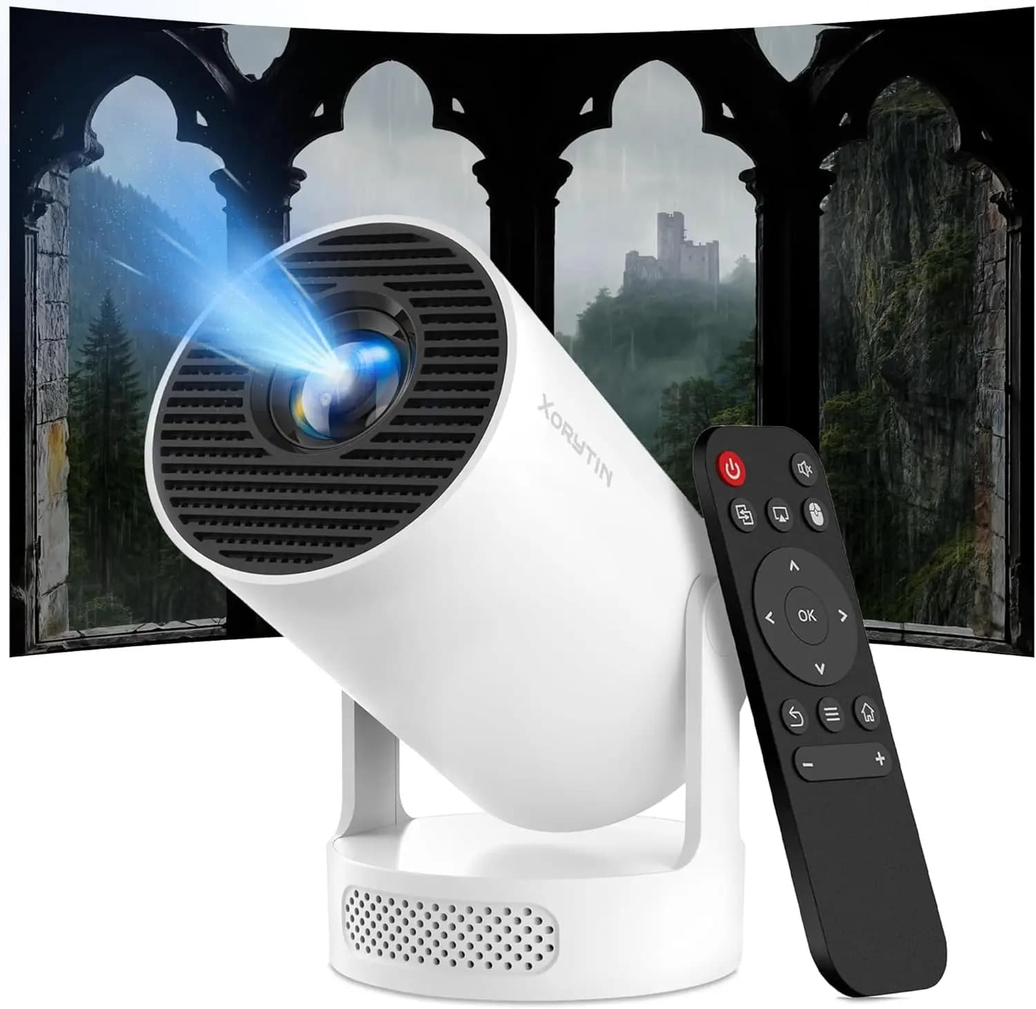 Mini Proiettore con WiFi e Bluetooth, Supporto 4K, 200 ANSI, Correzione Automatica Keystone, 210 ° Rotazione, Android