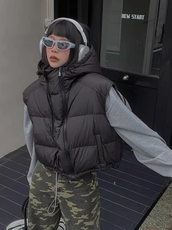 Gilet in Piuma d'Oca Bianca per Donna, Stile Corto, Giacca con Zip, Nuovo Arrivo Autunno Inverno, Stile Casual