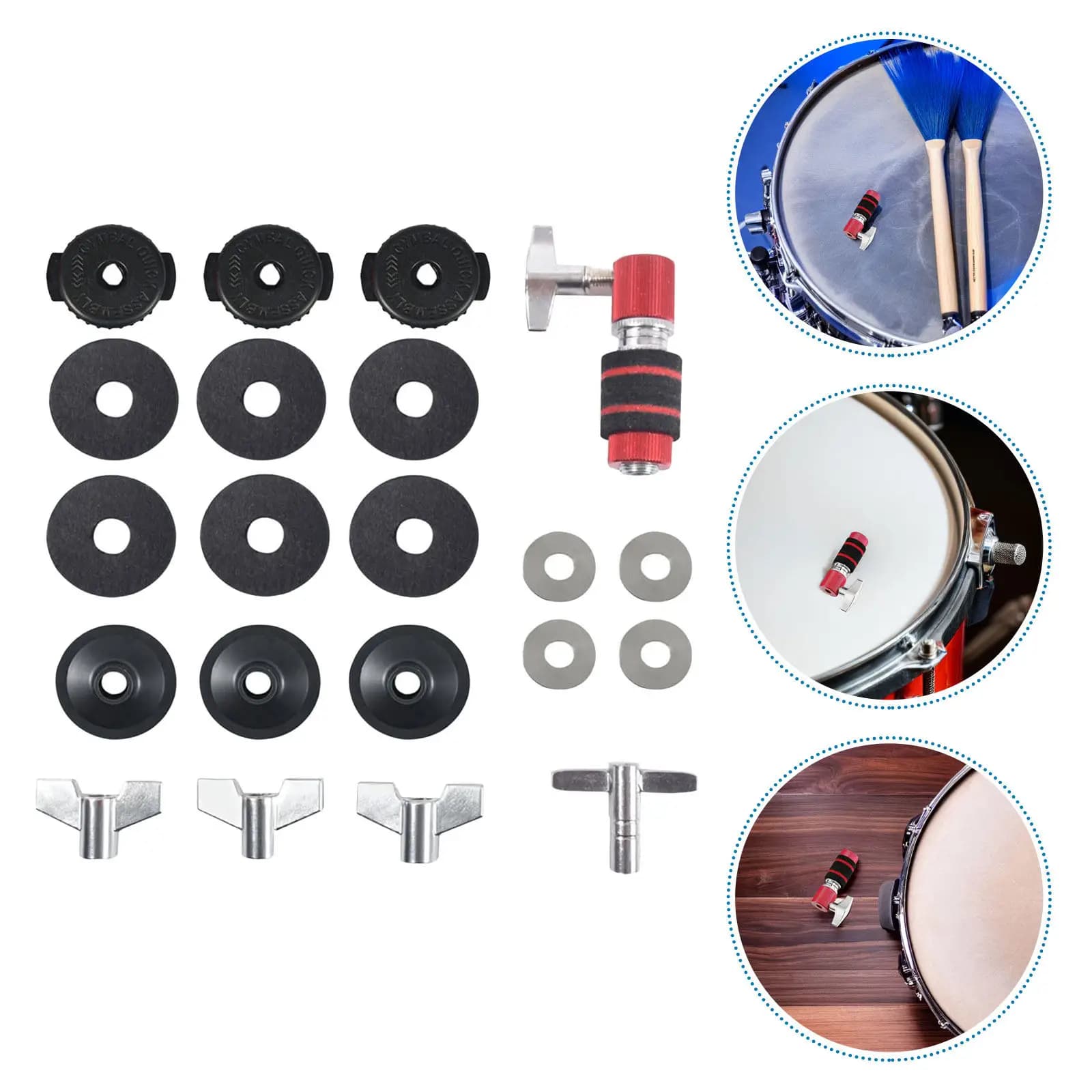 21Pcs Drum Accessory Kit Cymbal Felt Pads Clutch Washer Set Hi-Hat Clutch Pad Drum Key Tool Cymbal Sleeve Washers Enhanced